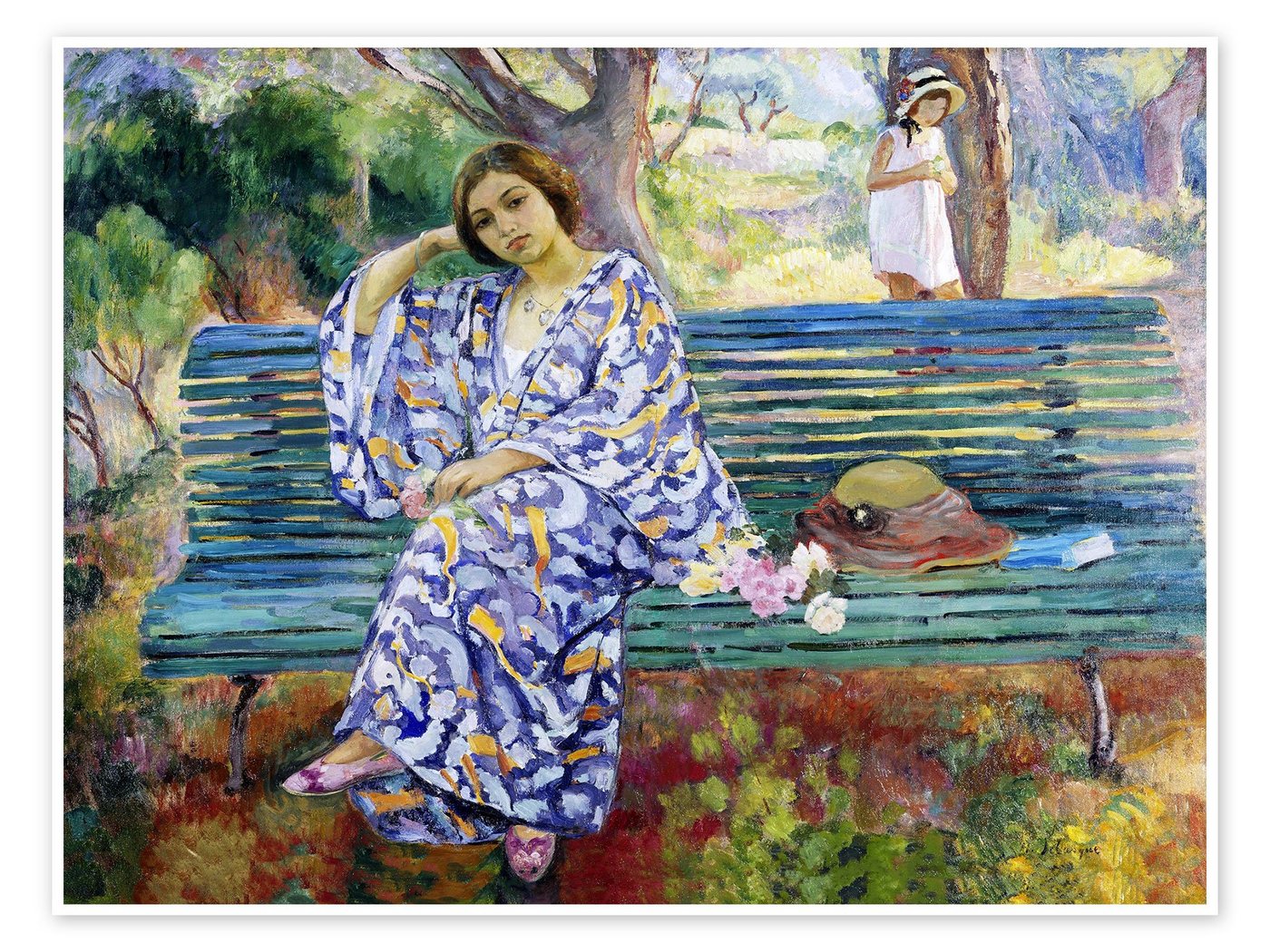 Posterlounge Poster Henri Lebasque, Junge Frau, die auf einer Bank sitzt, Malerei von Posterlounge