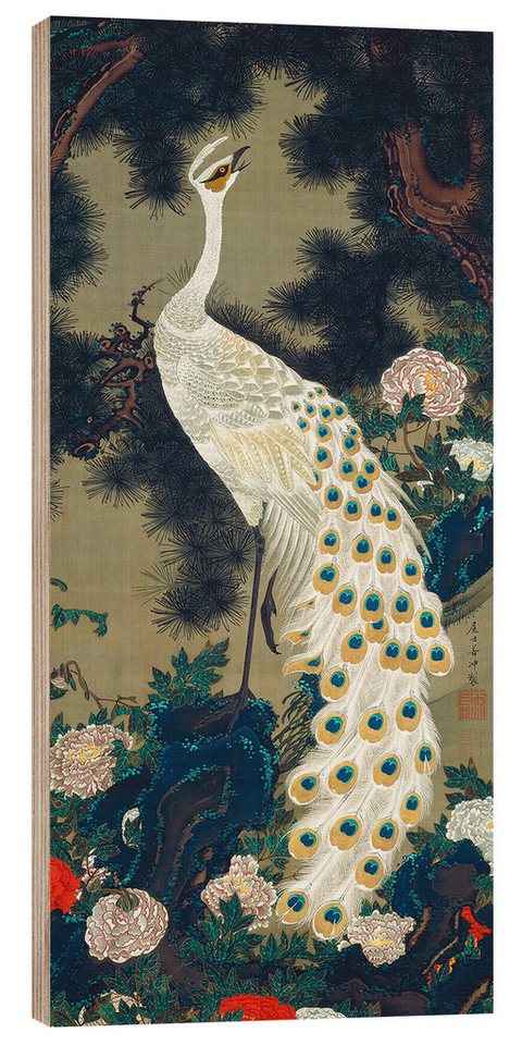 Posterlounge Wandbild Ein weißer Pfau unter einer Kiefer, Itô Jakuchu, erhältlich als Poster, Leinwandbild, Wandsticker oder Acrylglasbild von Posterlounge