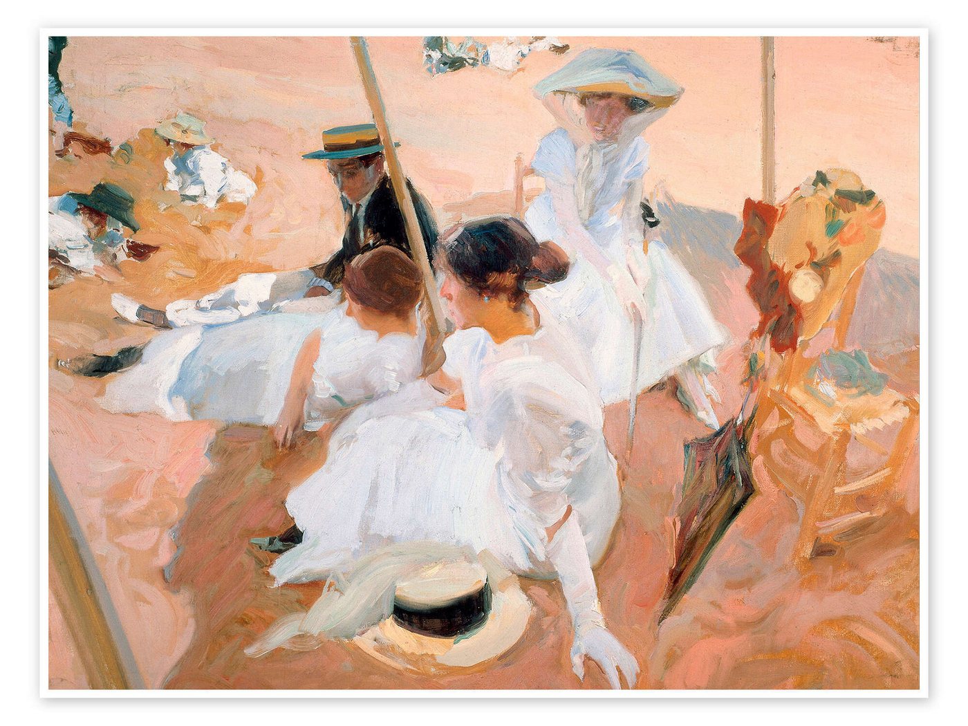 Posterlounge Poster Joaquín Sorolla y Bastida, Unter dem Sonnenschirm, am Strand in Zarautz, 1905, Wohnzimmer Maritim Malerei von Posterlounge