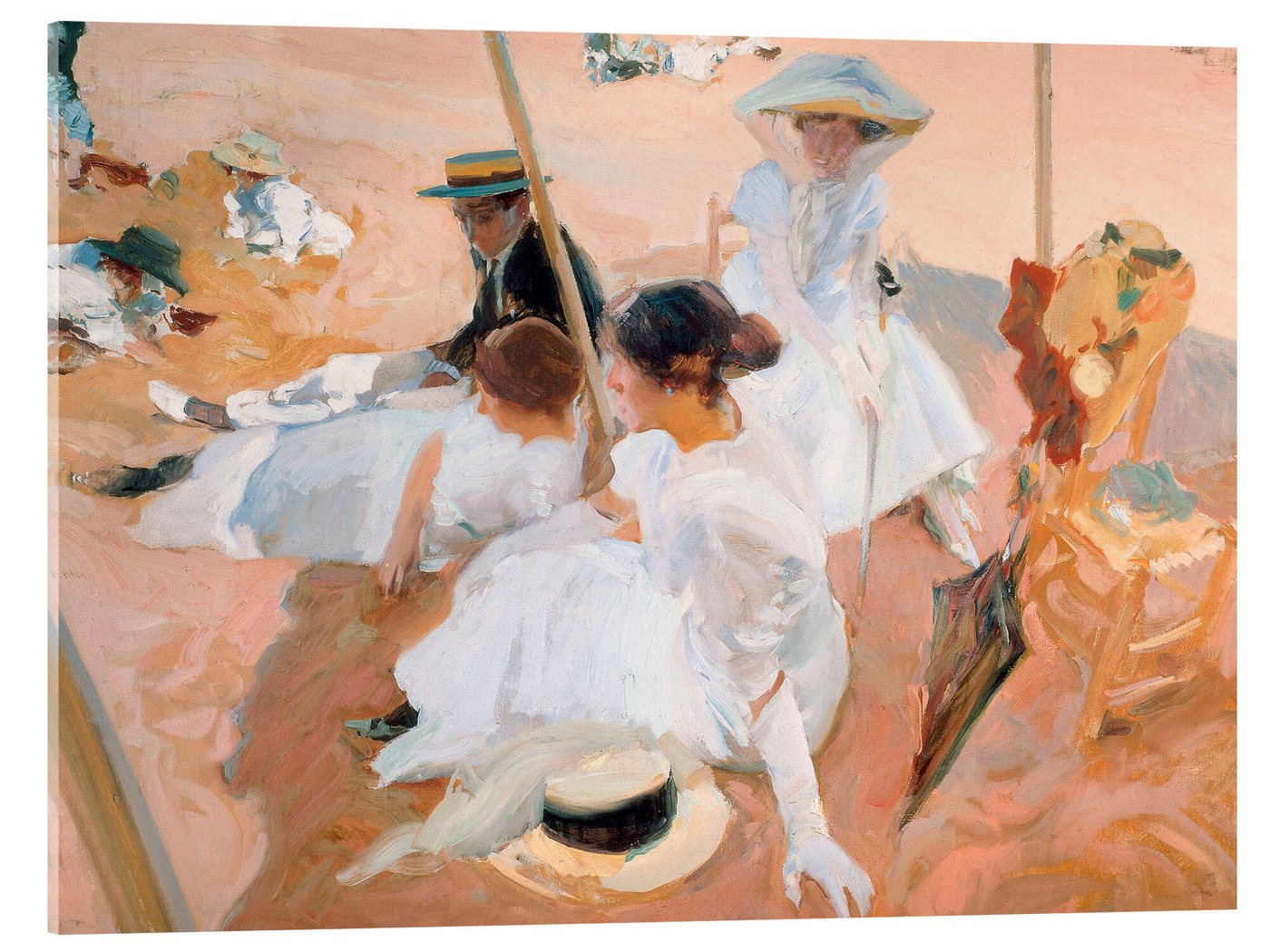 Posterlounge Poster Joaquín Sorolla y Bastida, Unter dem Sonnenschirm, am Strand in Zarautz, 1905, Wohnzimmer Maritim Malerei von Posterlounge