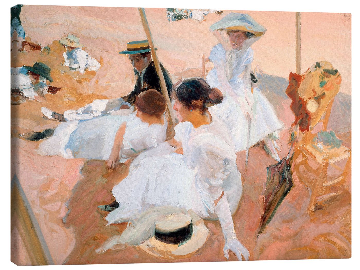 Posterlounge Poster Joaquín Sorolla y Bastida, Unter dem Sonnenschirm, am Strand in Zarautz, 1905, Wohnzimmer Maritim Malerei von Posterlounge