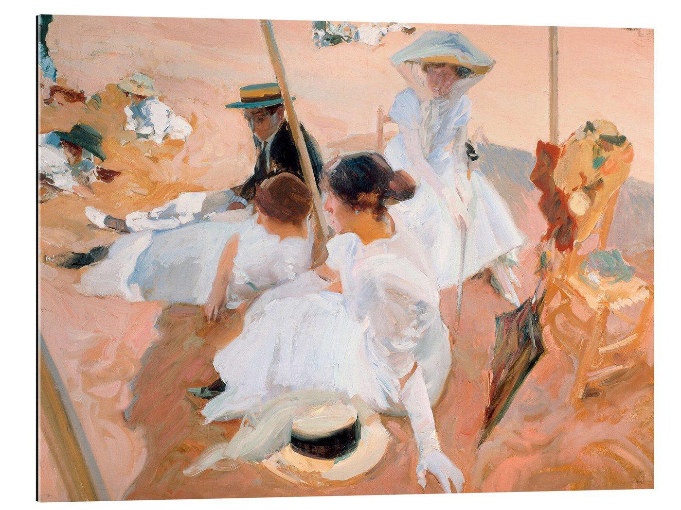 Posterlounge Poster Joaquín Sorolla y Bastida, Unter dem Sonnenschirm, am Strand in Zarautz, 1905, Wohnzimmer Maritim Malerei von Posterlounge