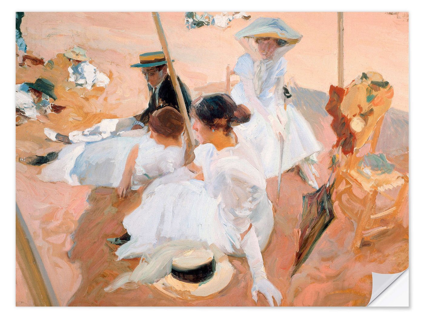 Posterlounge Poster Joaquín Sorolla y Bastida, Unter dem Sonnenschirm, am Strand in Zarautz, 1905, Wohnzimmer Maritim Malerei von Posterlounge
