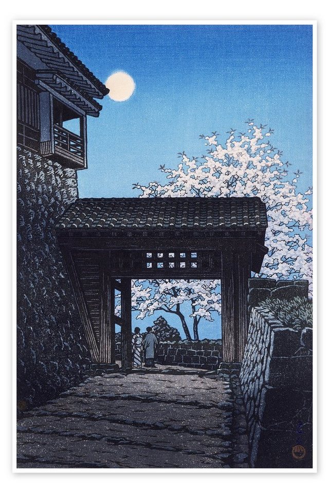 Posterlounge Poster Kawase Hasui, Leuchtender Mond auf Schloss Matsuyama, Malerei von Posterlounge