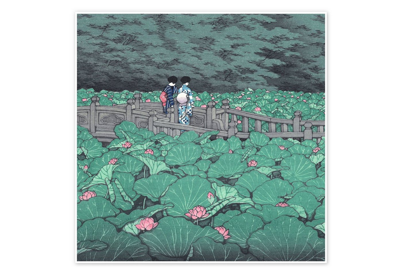 Posterlounge Poster Kawase Hasui, Teich am Benten-Schrein (Detail), Wohnzimmer Malerei von Posterlounge