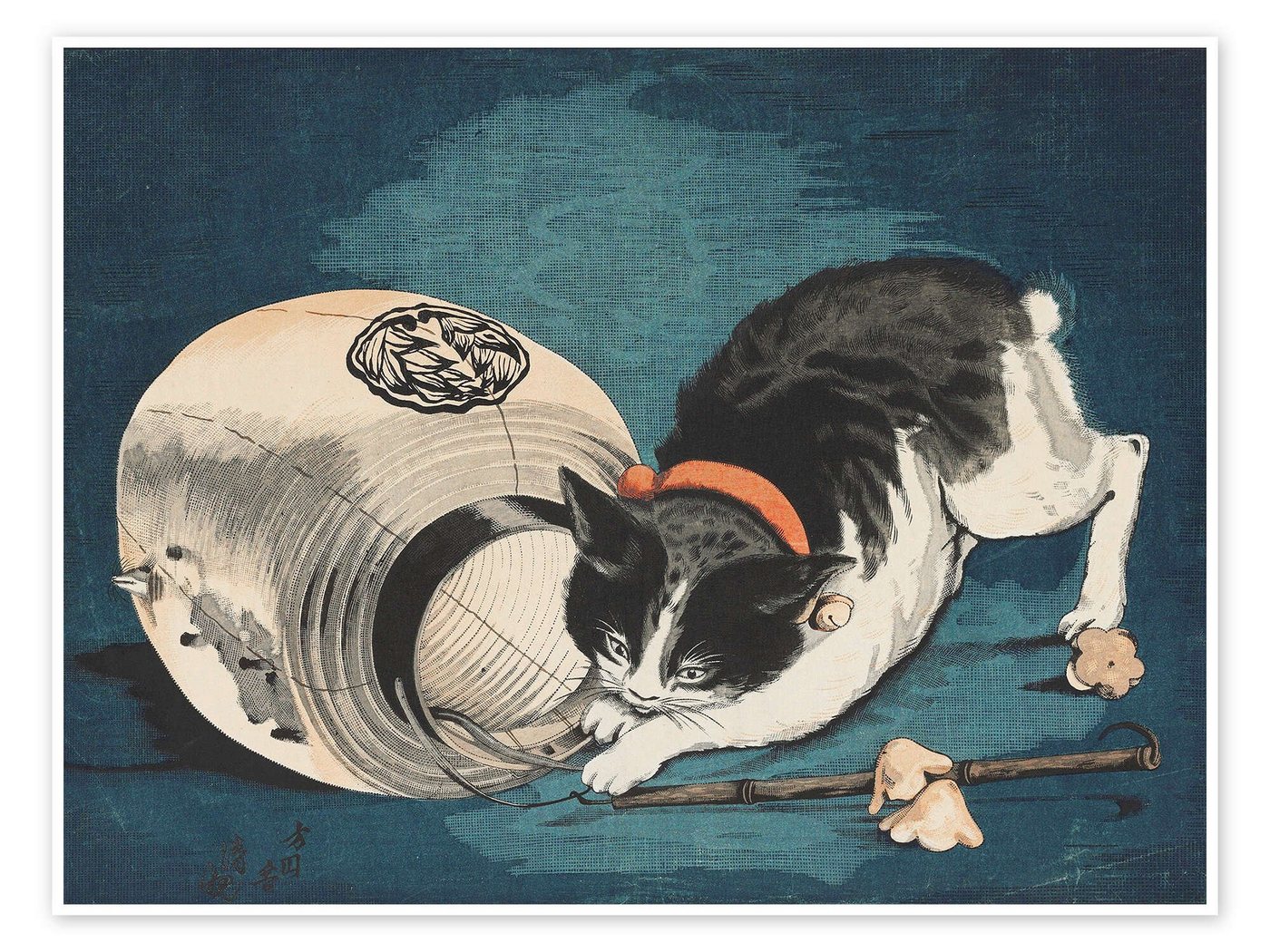 Posterlounge Poster Kobayashi Kiyochika, Katze und Lampion, Illustration von Posterlounge