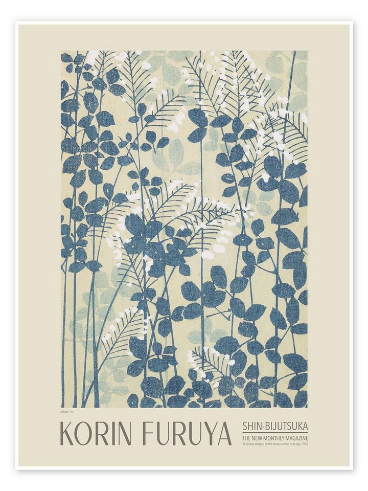 Posterlounge Poster Korin Furuya, Florales Design 116, Shin-bijutsukai, 1902, Wohnzimmer Japandi Illustration von Posterlounge