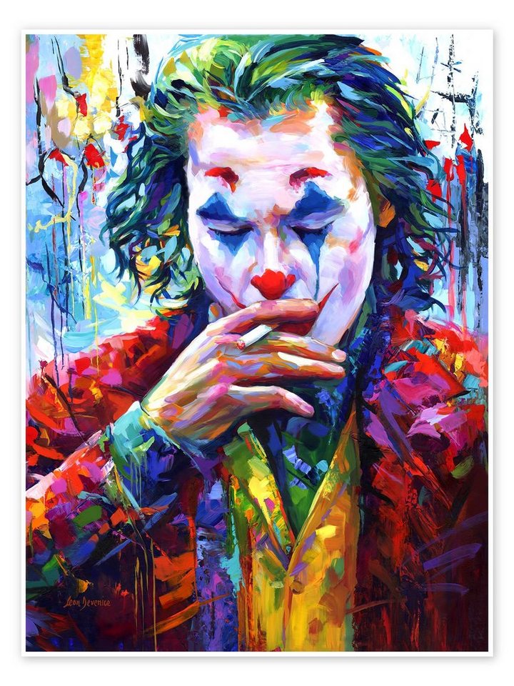 Posterlounge Poster Leon Devenice, Smoking Joker Pop Art, Modern Illustration von Posterlounge