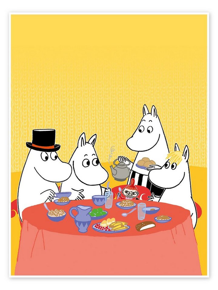 Posterlounge Poster Moomin, Mumins am Tisch, Kinderzimmer Illustration von Posterlounge