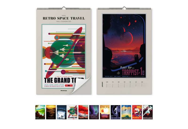 Posterlounge Poster NASA, NASA Kalender - Retro Space Travel 2026, Jugendzimmer Vintage Grafikdesign von Posterlounge