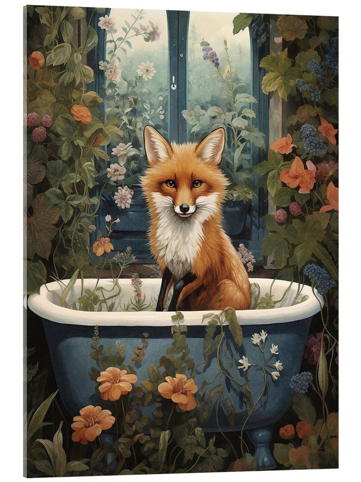 Posterlounge Wandbild Fuchs im blumigen Badezimmer, Olga Telnova, erhältlich als Poster, Leinwandbild, Wandsticker oder Acrylglasbild von Posterlounge