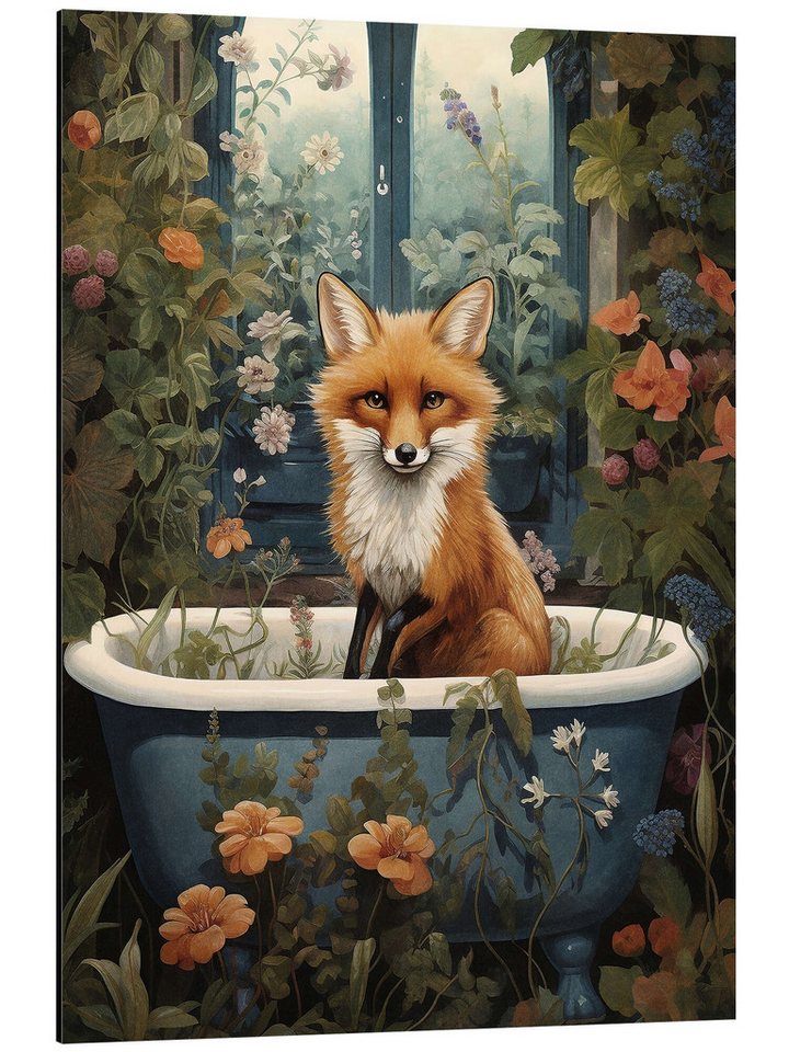 Posterlounge Wandbild Fuchs im blumigen Badezimmer, Olga Telnova, erhältlich als Poster, Leinwandbild, Wandsticker oder Acrylglasbild von Posterlounge
