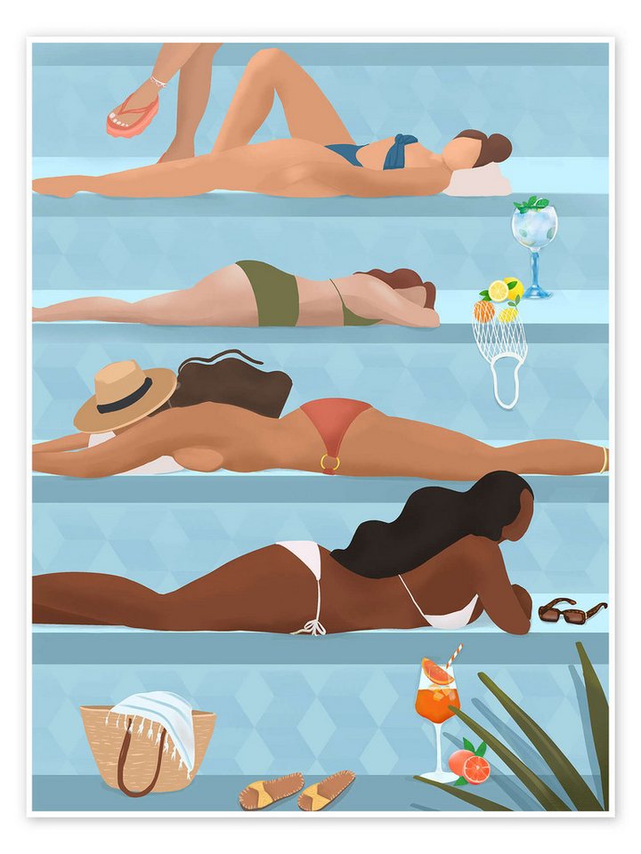 Posterlounge Poster Petra Lizde, Ladies By the Pool, Illustration von Posterlounge