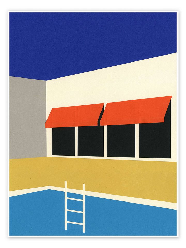 Posterlounge Poster Rosi Feist, Haus mit Pool in Palm Springs, Mid-Century Modern Illustration von Posterlounge