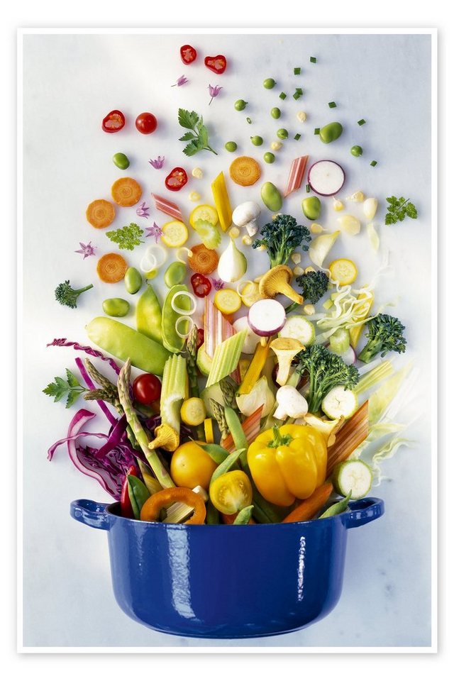 Posterlounge Poster Science Photo Library, Gemüse fällt in einen Topf, Küche Fotografie von Posterlounge