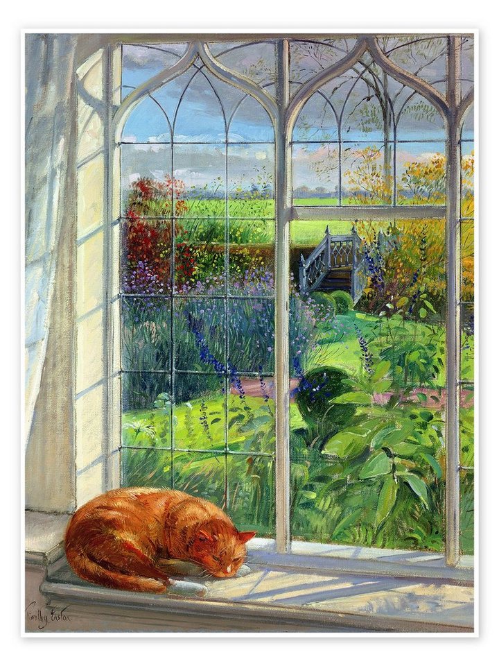 Posterlounge Poster Timothy Easton, Katze im Fenster, Sommer, Malerei von Posterlounge