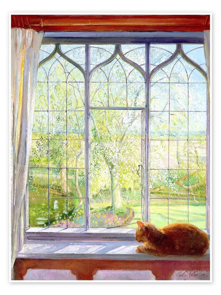 Posterlounge Poster Timothy Easton, Katze im Fenster im Frühling, Malerei von Posterlounge