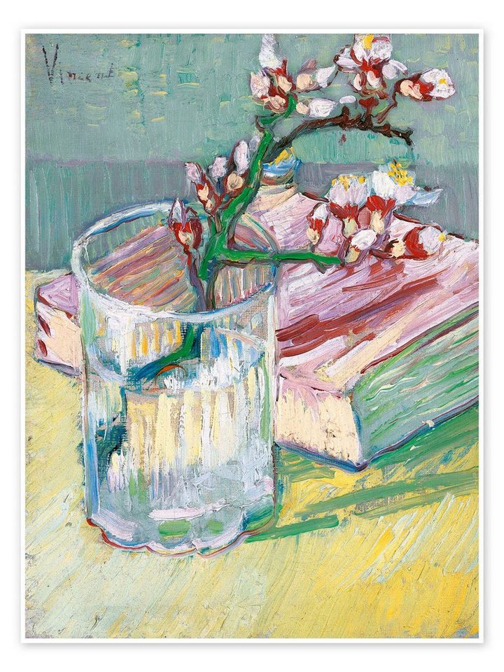 Posterlounge Poster Vincent van Gogh, Blühender Mandelzweig in einem Glas mit einem Buch, Wohnzimmer Malerei Posterlounge Poster Vincent van Gogh, Blühender Mandelzweig in einem Glas mit einem Buch, Wohnzimmer Malerei von Posterlounge