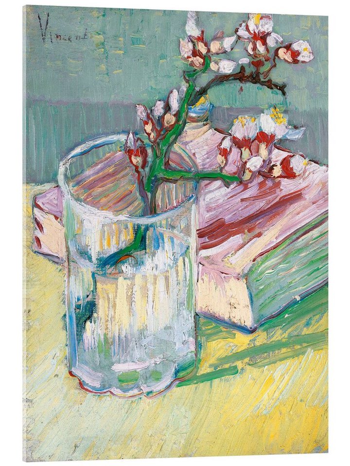 Posterlounge Poster Vincent van Gogh, Blühender Mandelzweig in einem Glas mit einem Buch, Wohnzimmer Malerei von Posterlounge
