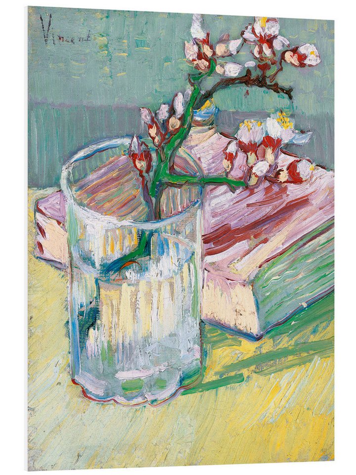 Posterlounge Poster Vincent van Gogh, Blühender Mandelzweig in einem Glas mit einem Buch, Wohnzimmer Malerei von Posterlounge