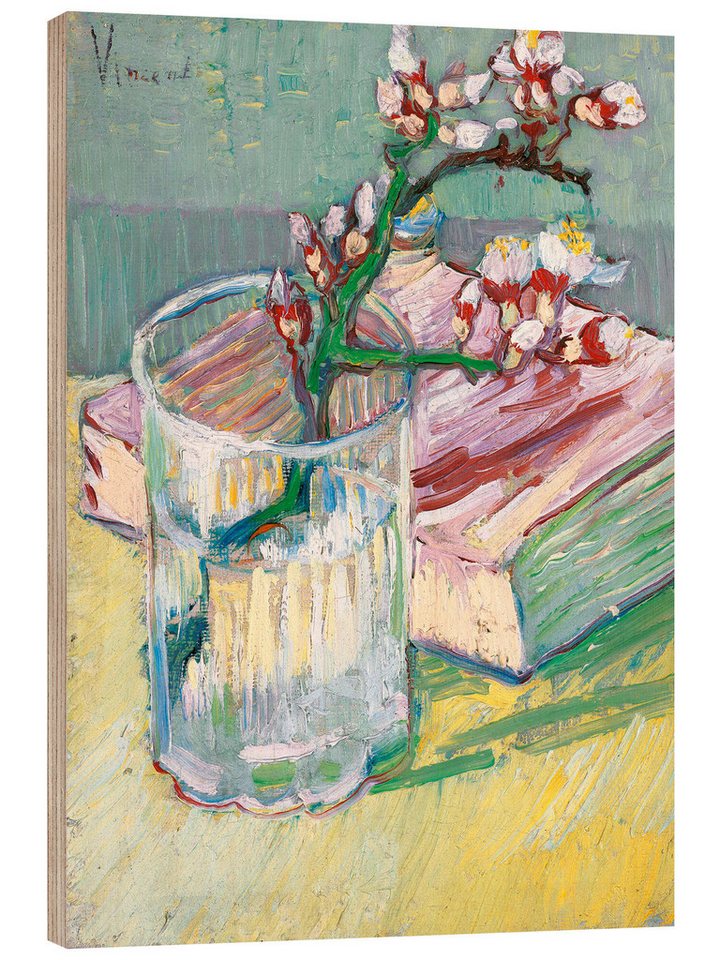 Posterlounge Poster Vincent van Gogh, Blühender Mandelzweig in einem Glas mit einem Buch, Wohnzimmer Malerei von Posterlounge