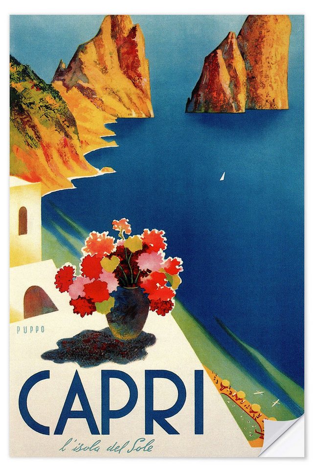 Posterlounge Wandbild Italien, Sommerinsel Capri (italienisch), Vintage Travel Collection, erhältlich als Poster, Leinwandbild, Wandsticker oder Acrylglasbild von Posterlounge