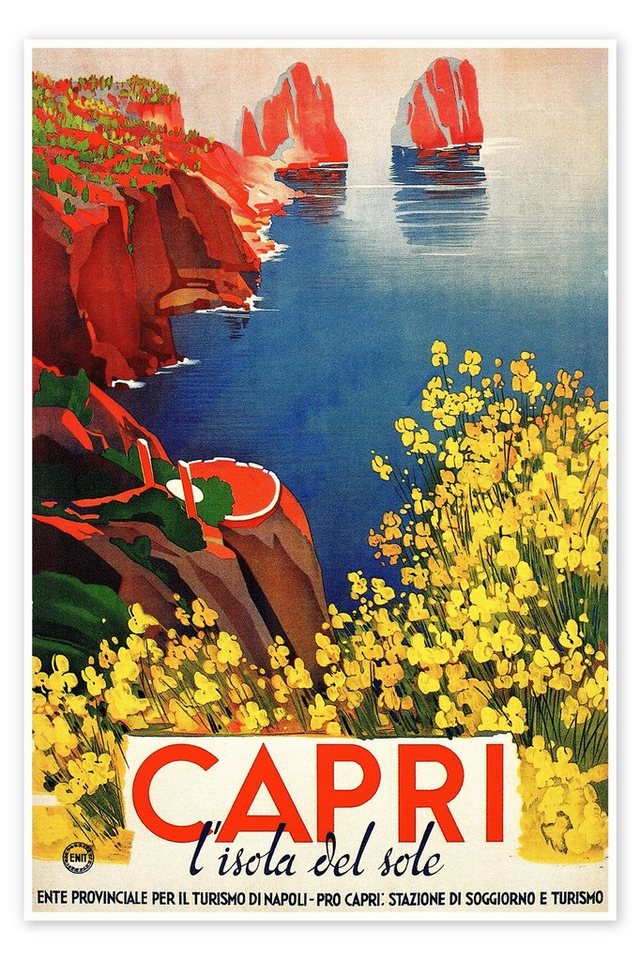 Posterlounge Poster Vintage Travel Collection, Italien - Capri die Sonneninsel, Vintage Illustration von Posterlounge