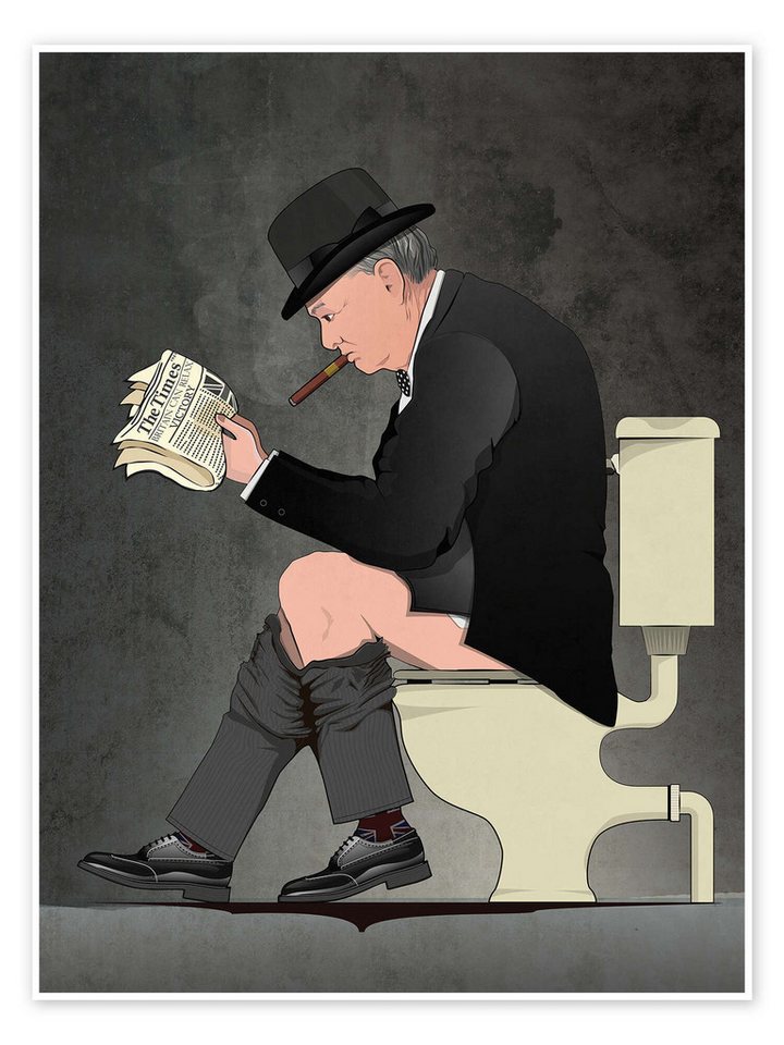 Posterlounge Poster Wyatt9, Churchill auf der Toilette, Badezimmer Illustration Posterlounge Poster Wyatt9, Churchill auf der Toilette, Badezimmer Illustration von Posterlounge