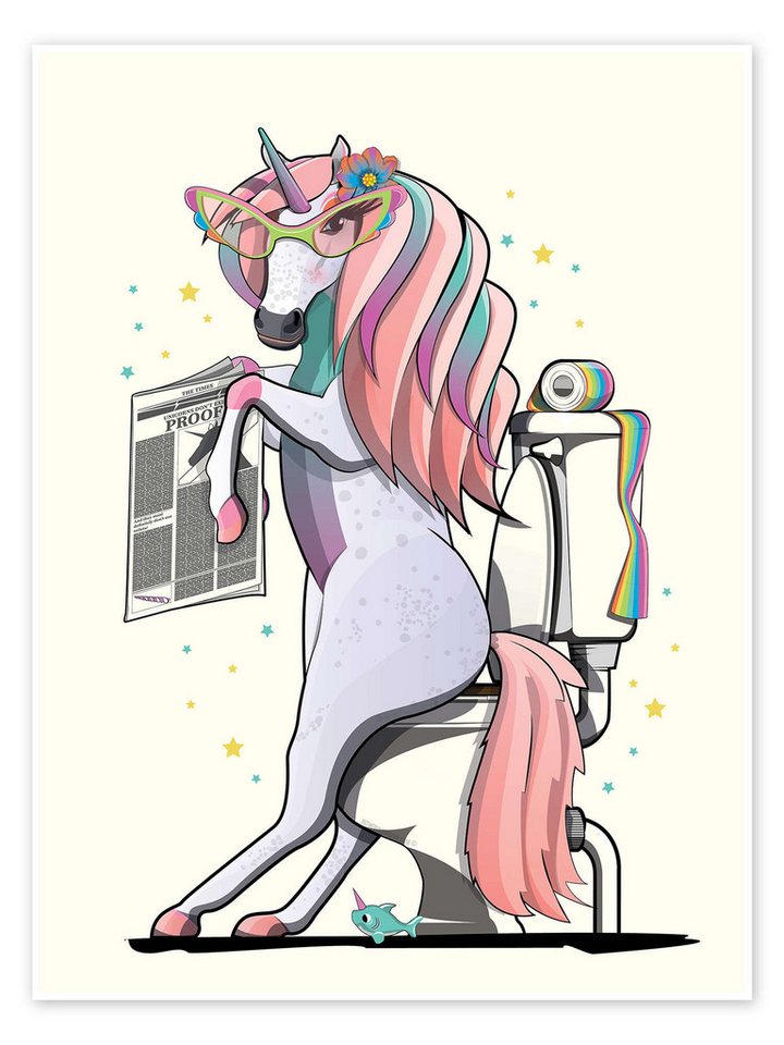 Posterlounge Poster Wyatt9, Einhorn auf der Toilette, Badezimmer Illustration Posterlounge Poster Wyatt9, Einhorn auf der Toilette, Badezimmer Illustration von Posterlounge