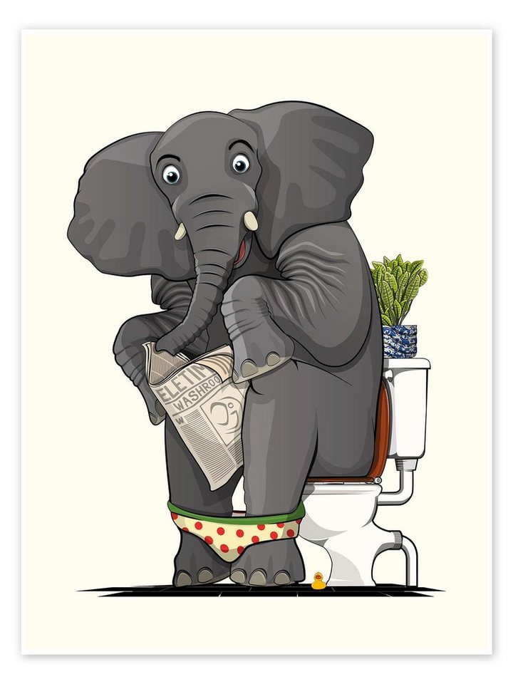 Posterlounge Poster Wyatt9, Elefant auf der Toilette, Badezimmer Illustration Posterlounge Poster Wyatt9, Elefant auf der Toilette, Badezimmer Illustration von Posterlounge