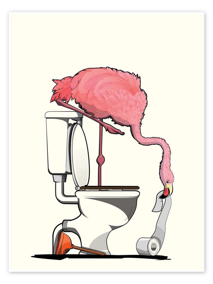 Posterlounge Poster Wyatt9, Flamingo auf der Toilette, Badezimmer Illustration Posterlounge Poster Wyatt9, Flamingo auf der Toilette, Badezimmer Illustration von Posterlounge