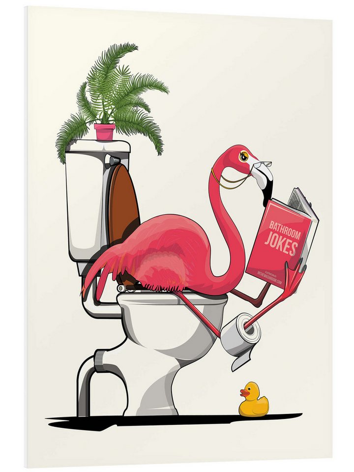 Posterlounge Poster Wyatt9, Flamingo sitzt auf der Toilette, Badezimmer Illustration von Posterlounge