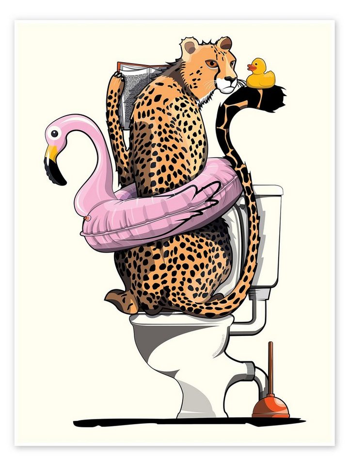 Posterlounge Poster Wyatt9, Gepard auf der Toilette, Badezimmer Illustration von Posterlounge