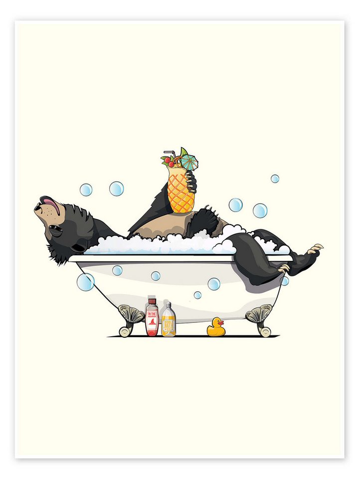 Posterlounge Poster Wyatt9, Lippenbär in der Badewanne, Badezimmer Illustration Posterlounge Poster Wyatt9, Lippenbär in der Badewanne, Badezimmer Illustration von Posterlounge