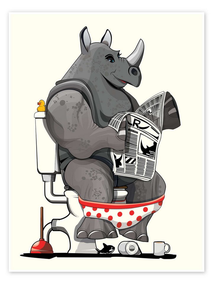 Posterlounge Poster Wyatt9, Nashorn auf der Toilette, Badezimmer Illustration Posterlounge Poster Wyatt9, Nashorn auf der Toilette, Badezimmer Illustration von Posterlounge
