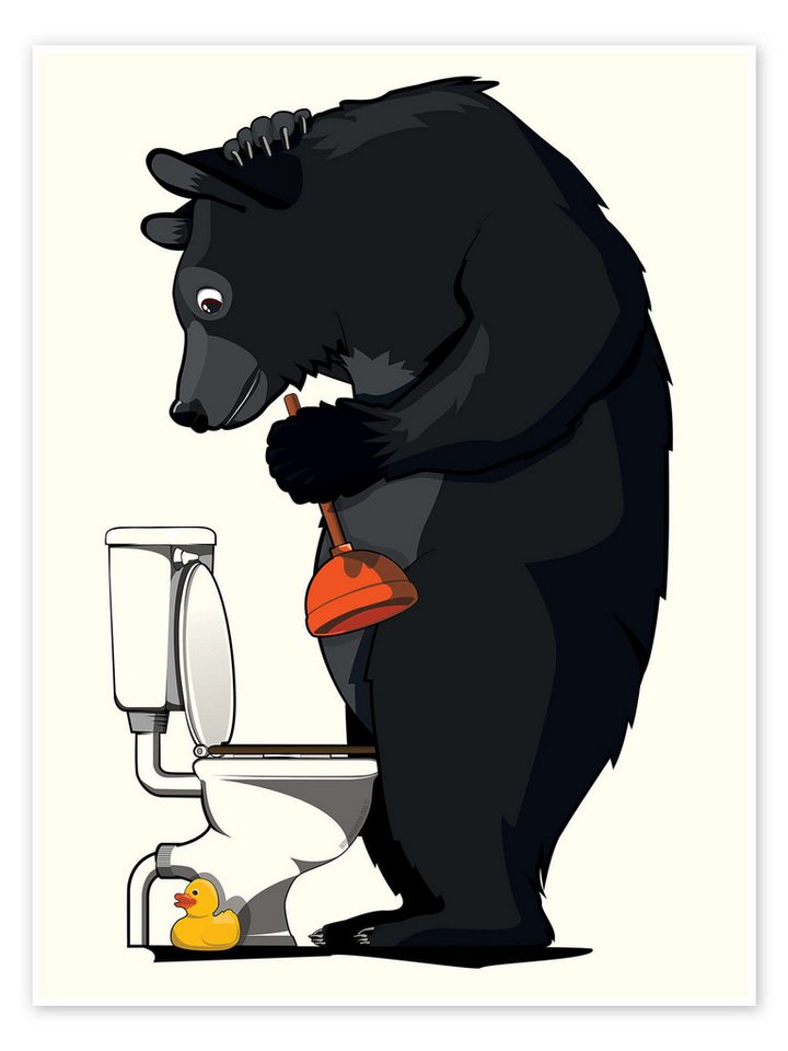 Posterlounge Poster Wyatt9, Schwarzbär mit Pümpel, Badezimmer Illustration Posterlounge Poster Wyatt9, Schwarzbär mit Pümpel, Badezimmer Illustration von Posterlounge