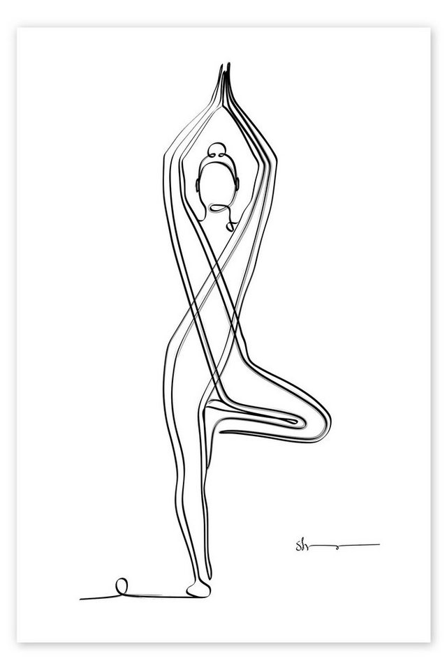 Posterlounge Poster Yoga In Art, Baum Pose (Vriksasana) I, Fitnessraum Minimalistisch Illustration von Posterlounge