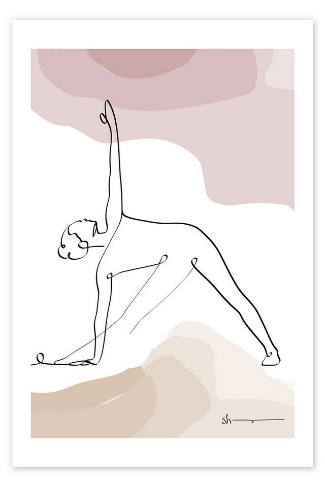 Posterlounge Poster Yoga In Art, Dreieck Pose (Trikonasana), Fitnessraum Minimalistisch Illustration von Posterlounge