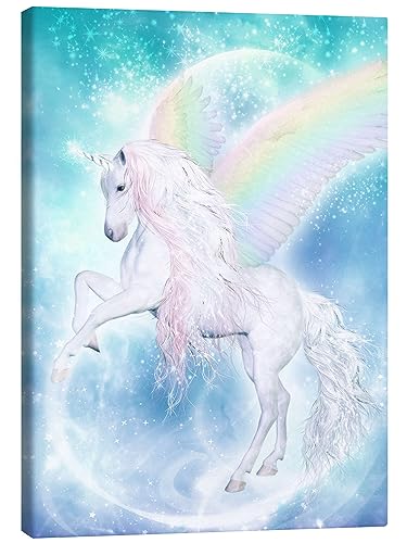 Posterlounge Regenbogen-Einhorn Pegasus Leinwandbild von Dolphins DreamDesign 50 x 70 cm Türkis Fantasy Wanddeko von Posterlounge