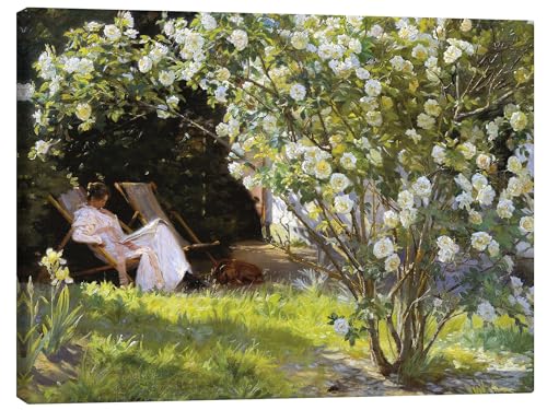 Posterlounge Rosen, Marie Krøyer sitzt im Liegestuhl im Garten von Frau Bendsens Haus Leinwandbild von Peder Severin Krøyer 80 x 60 cm Grün Impressionismus Wanddeko von Posterlounge