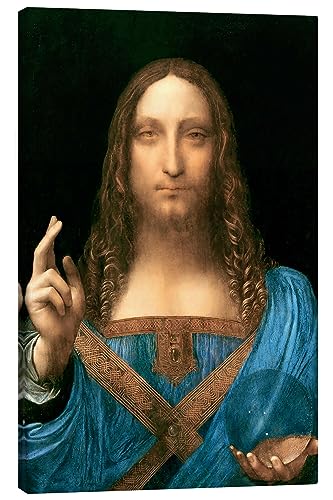 Posterlounge Salvator Mundi Leinwandbild von Leonardo da Vinci 40 x 60 cm Blau Renaissance Wanddeko von Posterlounge