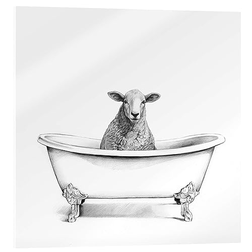 Posterlounge Schaf in der Wanne Acrylglasbild von Victoria Borges 70 x 70 cm Zeichnung & Skizze Wanddeko von Posterlounge