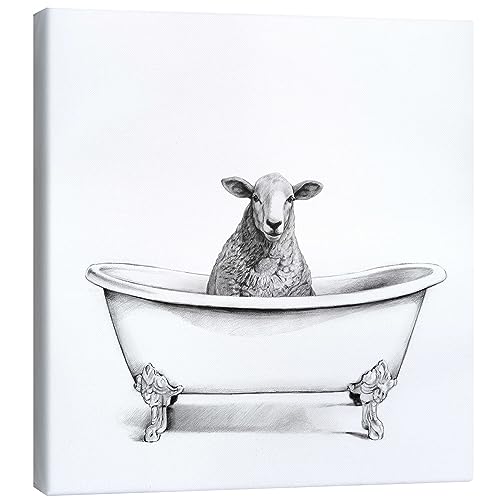 Posterlounge Schaf in der Wanne Leinwandbild von Victoria Borges 60 x 60 cm Zeichnung & Skizze Wanddeko von Posterlounge