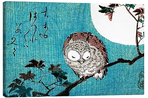 Schlafende Eule zum Vollmond Leinwandbild von Utagawa Hiroshige 60 x 40 cm Türkis Asiatische Kunst Wanddeko von Posterlounge
