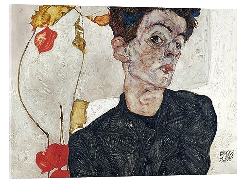 Posterlounge Selbstbildnis mit Lampionfrüchten Acrylglasbild von Egon Schiele Wandbilder für jeden Raum 80 x 60 cm Expressionismus Wanddeko von Posterlounge