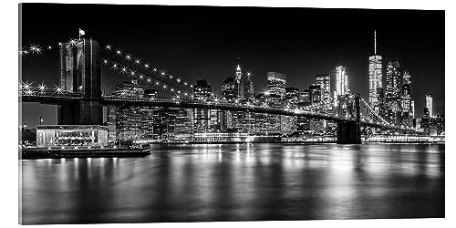 Posterlounge Skyline von New York bei Nacht I Acrylglasbild von Melanie Viola Wandbilder für jeden Raum 120 x 60 cm Schwarz-Weiß Architektur Wanddeko von Posterlounge