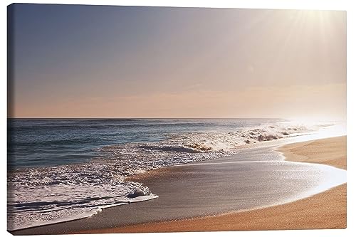 Posterlounge Sonnenbeschienener Strand Leinwandbild 100 x 70 cm Landschaften Wanddeko von Posterlounge