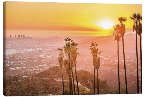 Posterlounge Sonnenuntergang im Griffith Park, Los Angeles Leinwandbild Wandbilder für jeden Raum 30 x 20 cm Orange Botanik Wanddeko von Posterlounge