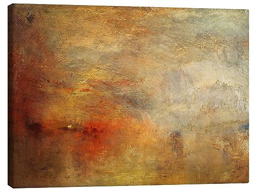 Posterlounge Sonnenuntergang über einem See Leinwandbild von Joseph Mallord William Turner 120 x 90 cm Braun Romantik Wanddeko von Posterlounge