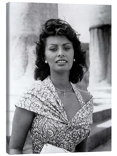 Posterlounge Sophia Loren Leinwandbild Wandbilder für jeden Raum 50 x 70 cm Schwarz-Weiß Menschen Wanddeko von Posterlounge